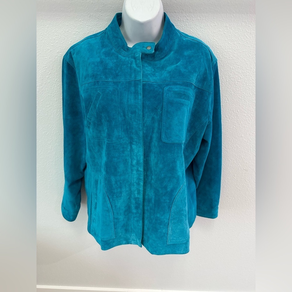 Chico's Leather Vibrant Blue Utility Jacket